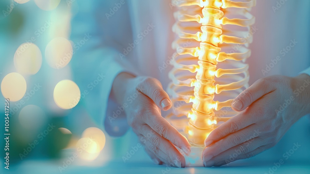 Fototapeta premium Illuminated Human Spine Model in Hands
