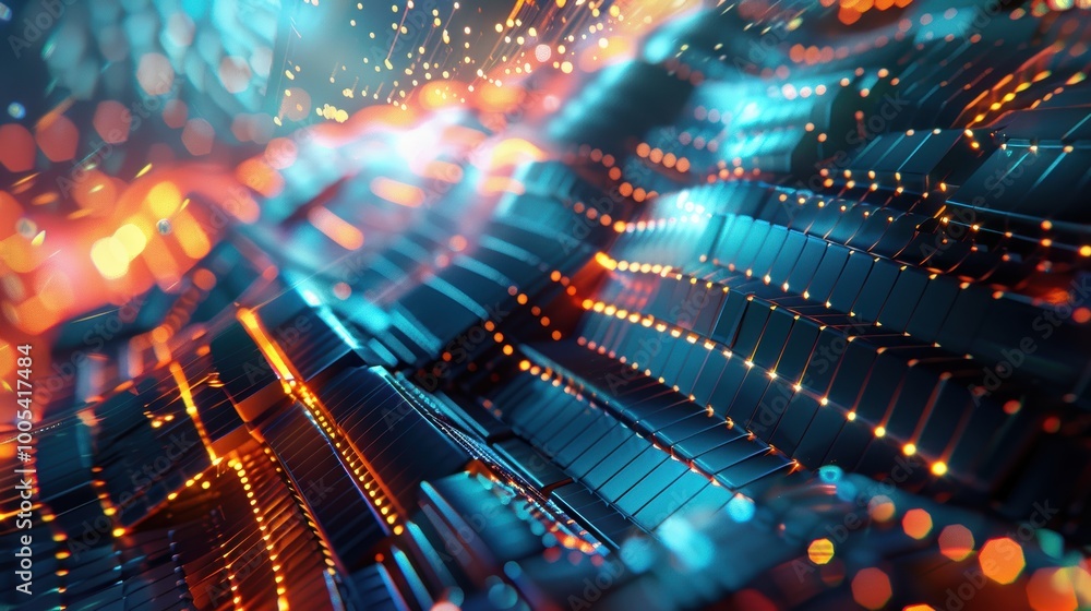 Abstract Blue and Orange Geometric Pattern with Lights Abstract Blue and Orange Geometric Pattern with Lights