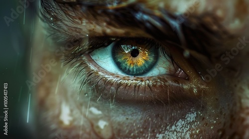 Intense Close Up of a Human Eye with Water Drops