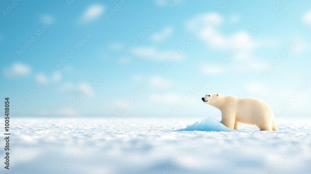 Polar Bear on Ice Under Bright Blue Sky Polar Bear on Ice Under Bright Blue Sky