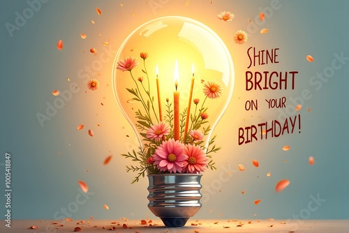Floral Light Bulb Birthday Card