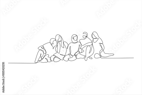 continuous line drawing of people sitting on the beach