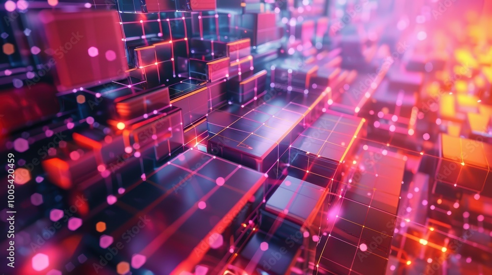 Abstract Digital Network with Interconnected Glowing Cubes Abstract Digital Network with Interconnected Glowing Cubes