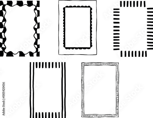 Bordes dibujados a mano. Marco en tendencia para invitaciones de boda, menú, tarjetas. Set de marcos para diseños digitales. Vector