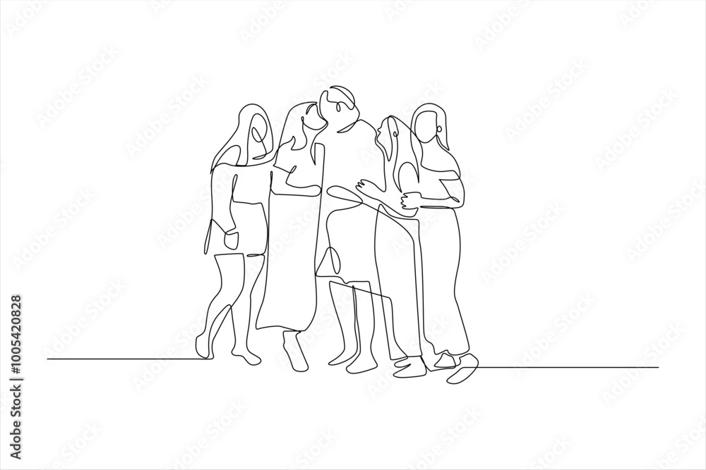 continuous line drawing of a group of friends posing continuous line drawing of a group of friends posing