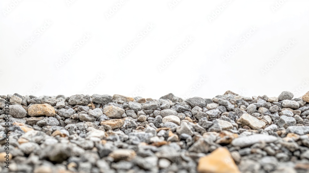 A close-up view of gravel and small stones against a light background. A close-up view of gravel and small stones against a light background.