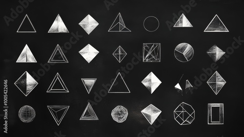 A collection of geometric shapes drawn with chalk on a chalkboard.