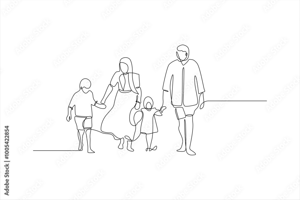 continuous line drawing of a family with two children continuous line drawing of a family with two children