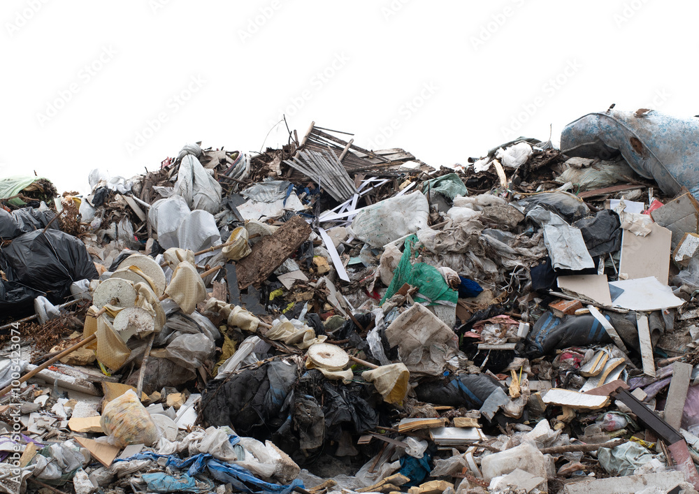 pile of garbage isolated on white background