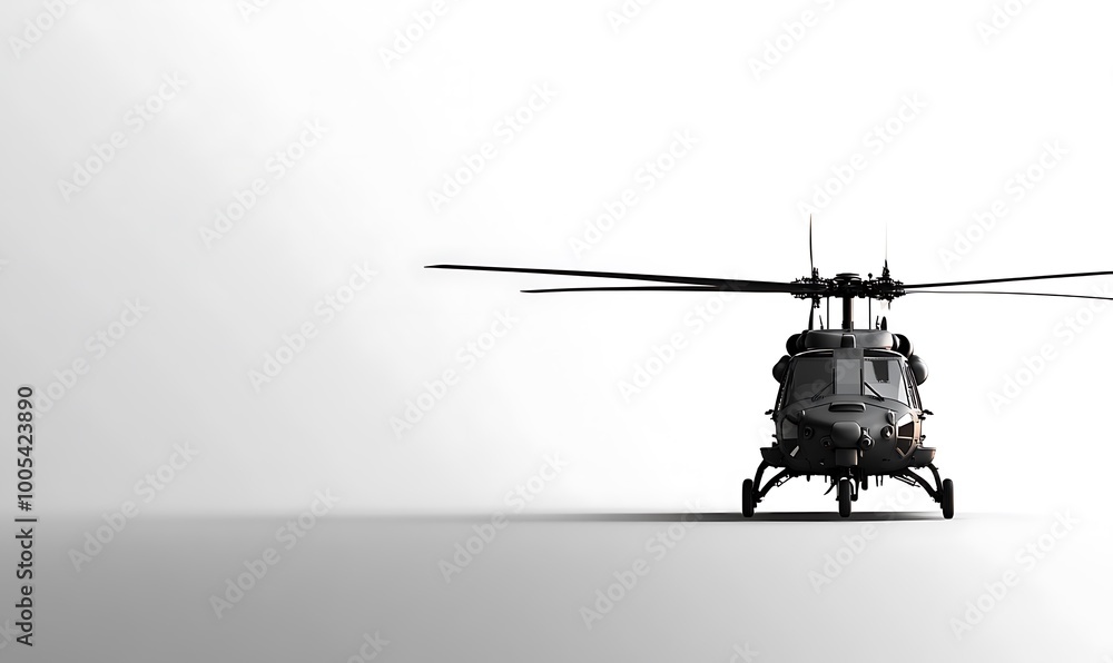 Fototapeta premium Black Hawk Helicopter in a White Studio