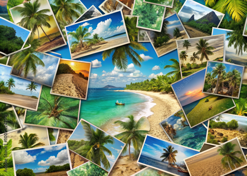 Φωτογραφία vibrant collection of beach photographs showcasing stunning tropical landscapes, palm trees, and serene waters