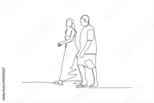 continuous line drawing of a walking couple