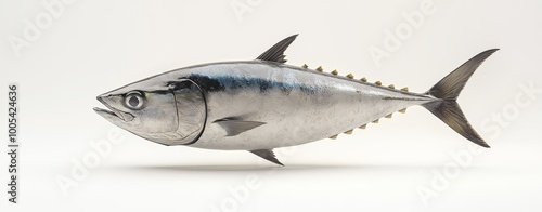 A close-up of a fresh, whole tuna fish with a white background. photo