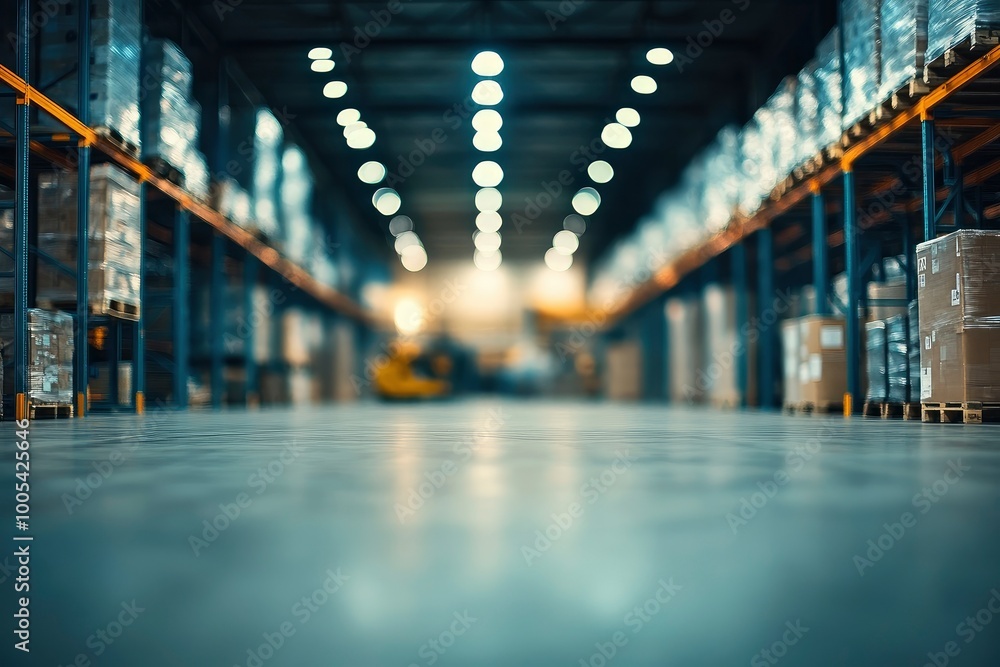 Warehouse interior blurred. Empty warehouse without anyone. Old warehouse interior without shelving. Spacious hangar with metal roof. Storage room with forklift. with generative ai Warehouse interior blurred. Empty warehouse without anyone. Old warehouse interior without shelving. Spacious hangar with metal roof. Storage room with forklift. with generative ai