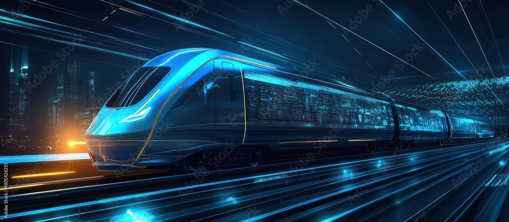 Fototapeta premium Futuristic High-Speed Train in a Cityscape