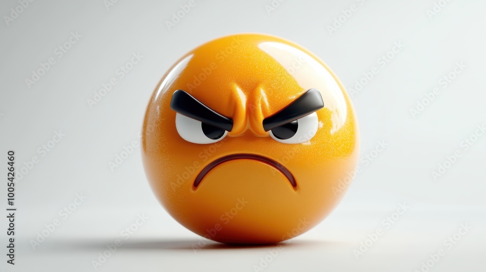 Angry Orange Emoji with Furrowed Brows and Frown on White Background Angry Orange Emoji with Furrowed Brows and Frown on White Background