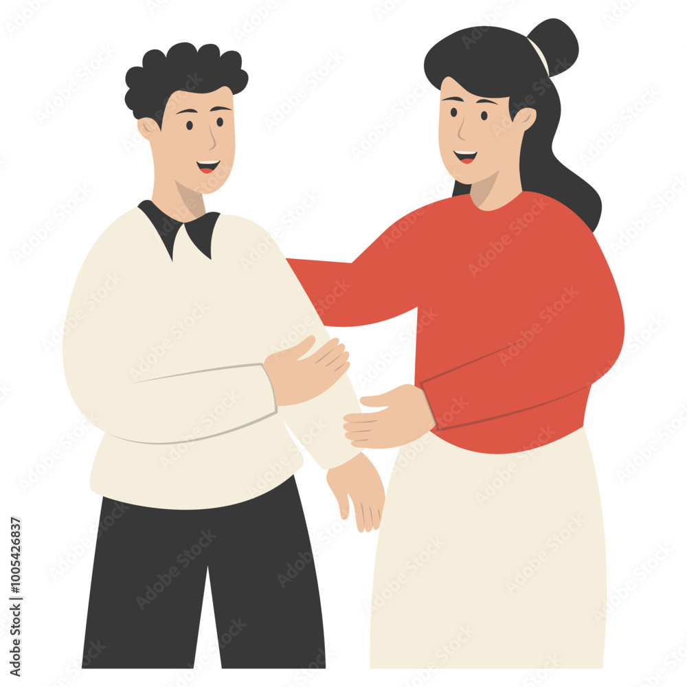 Woman and Men Friendship Character in Flat Cartoon Design Concept. Vector Illustration Woman and Men Friendship Character in Flat Cartoon Design Concept. Vector Illustration