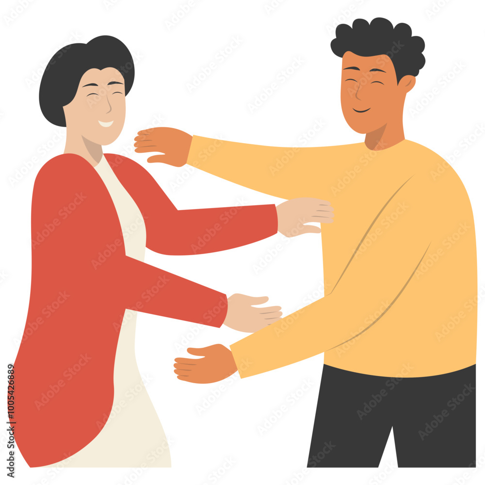 Fototapeta premium Woman and Men Friendship Character in Flat Cartoon Design Concept. Vector Illustration