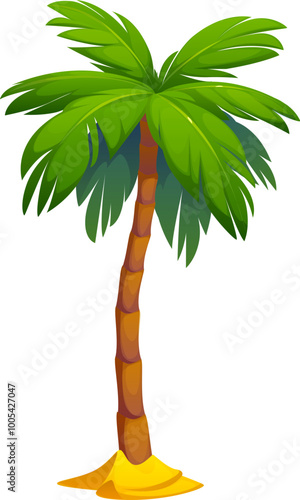 Cartoon palm or jungle tree from paradise beach or Caribbean island, vector icon. Coconut or banana and tropical fruit palm growing from sand for Hawaii vacation or exotic island jungle forest