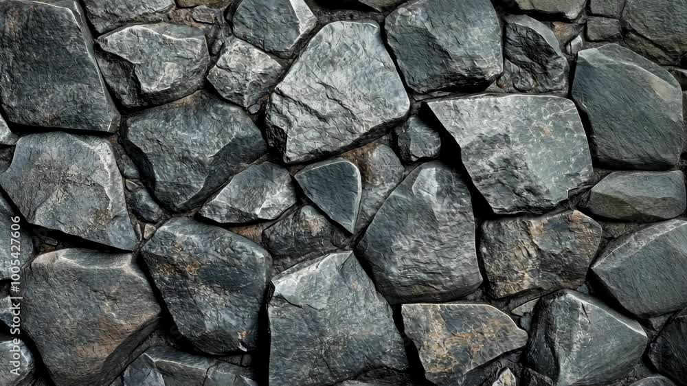 A close-up of a dark gray stone wall, the uneven surfaces of the stones create a rustic and textured look A close-up of a dark gray stone wall, the uneven surfaces of the stones create a rustic and textured look