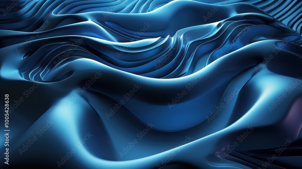 Obraz premium Abstract Blue Wavy Surface with 3D Rendering