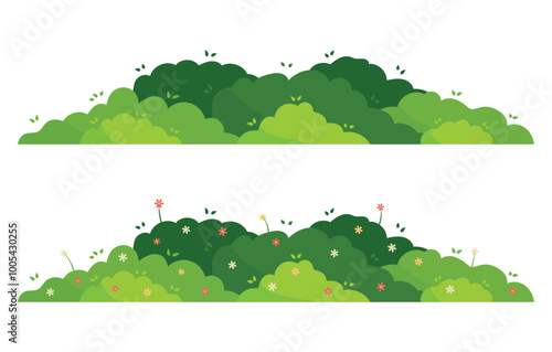 Set of grass bush isolated on white background. Green bush blossom. Green grass collection. Flat vector illustration.