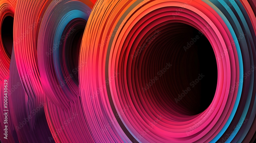 Fototapeta premium Abstract colorful background with concentric circles and deep black hole.