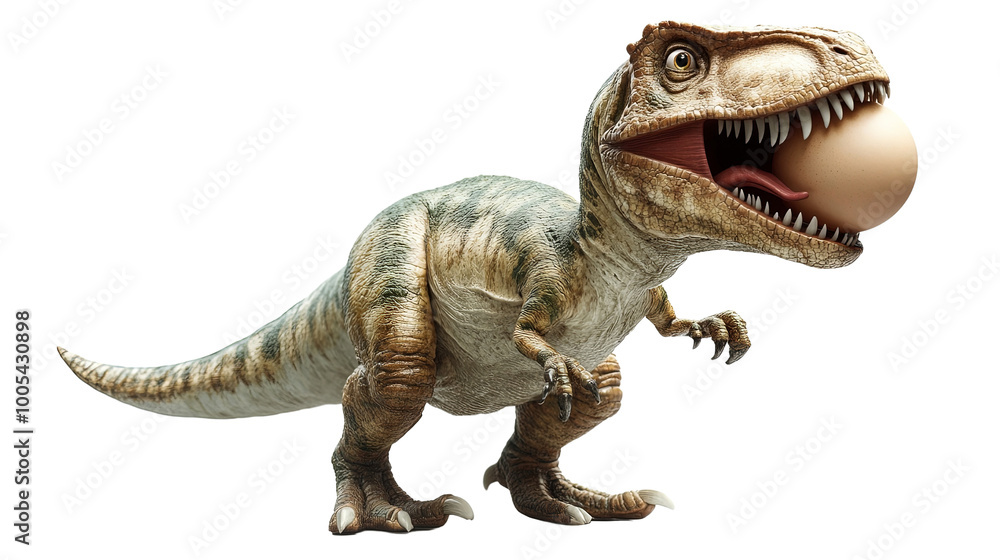 Fototapeta premium Tyrannosaurus Rex Dinosaur Egg Cartoon Style White Background