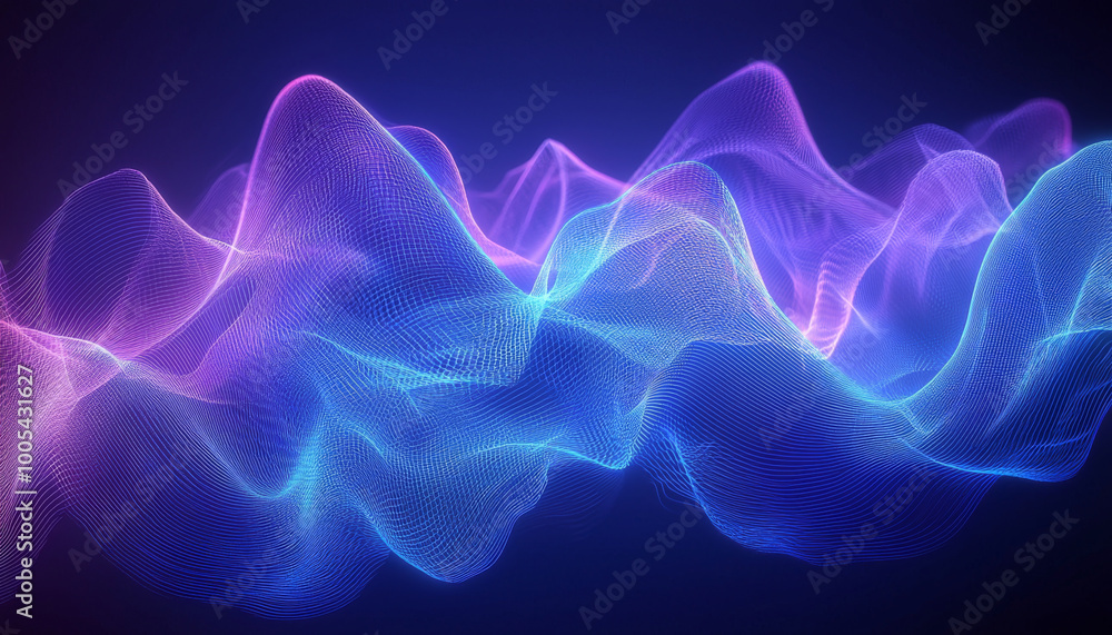 Fototapeta premium A vibrant, abstract visualization of flowing waves in shades of blue and purple, representing energy and motion.