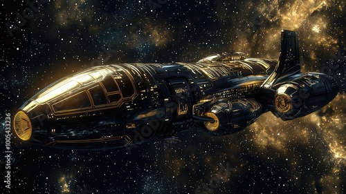 Wallpaper Mural A futuristic spaceship gliding through a vibrant galaxy, showcasing advanced technology and cosmic beauty. Torontodigital.ca