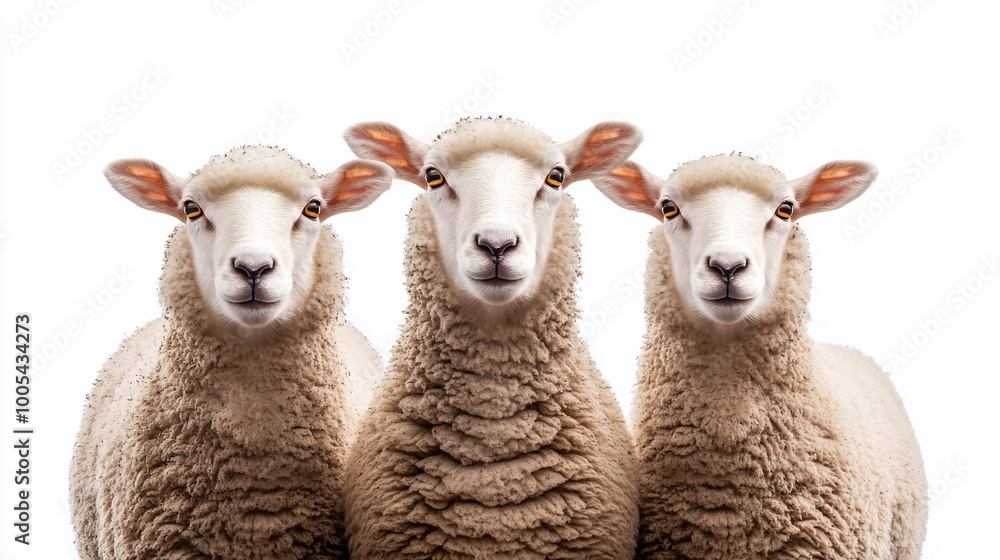 Obraz premium Three Sheep Looking Directly at the Camera. AI Generated