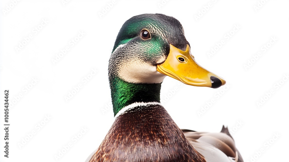 Obraz premium Close-Up Portrait of a Curious Mallard Duck. AI Generated