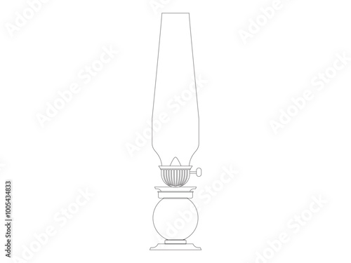 Traditional old lamp fire lantern antique unique paraffin kerosene light vintage retro design set outline