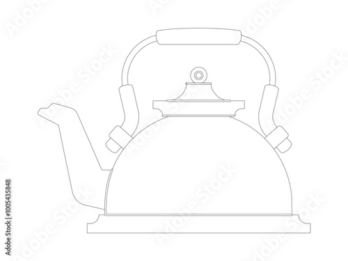 Teapot liquid water place kettle old antique traditional drink jar kitchen stuff item design set outline
