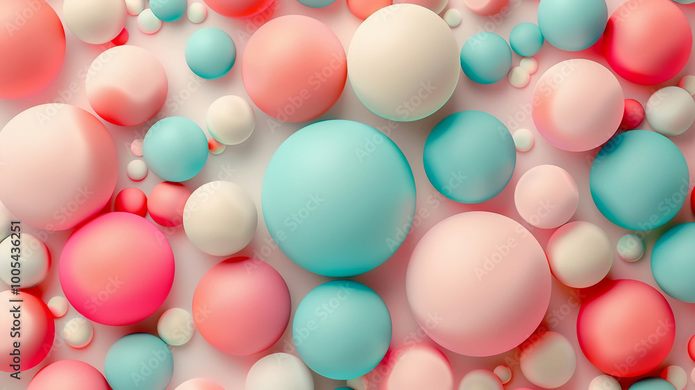 A vibrant assortment of spheres in soft pastels forms an artistic and playful display A vibrant assortment of spheres in soft pastels forms an artistic and playful display