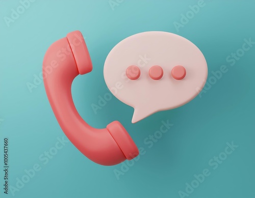 3D pink phone and a chat bubble represent communication
