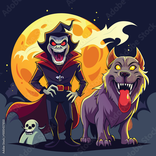 Vibrant Halloween Scene with Mischievous Ghosts and Pumpkins - Vector Art