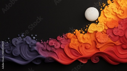 Modern Fusion: 3D Geometric Waves with Indian Motifs - Contemporary Art and Cultural Design Harmony