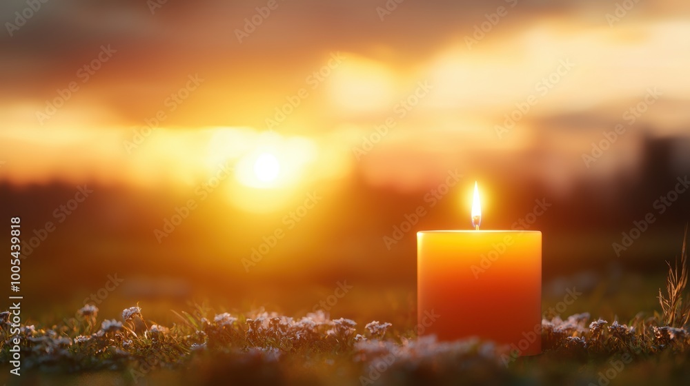 Glowing Candle at Sunset in a Natural Setting Glowing Candle at Sunset in a Natural Setting