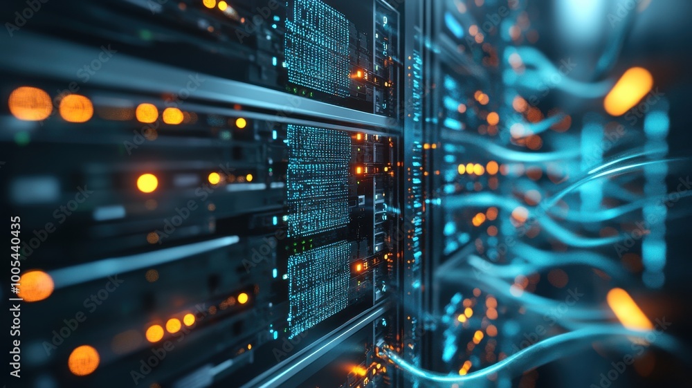 Abstract server room with glowing wires and data storage units, white isolate background Abstract server room with glowing wires and data storage units, white isolate background