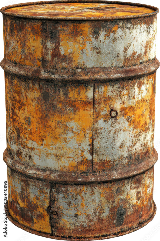 A rusty barrel with a white top. The barrel is old and has a lot of rust on it A rusty barrel with a white top. The barrel is old and has a lot of rust on it