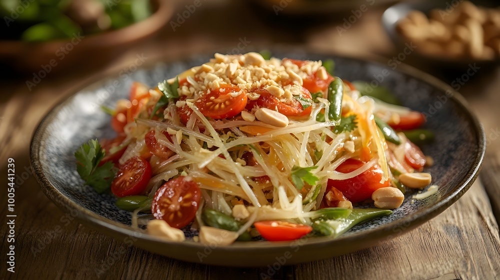 Vibrant Plate of Som Tam with Fresh Ingredients Vibrant Plate of Som Tam with Fresh Ingredients