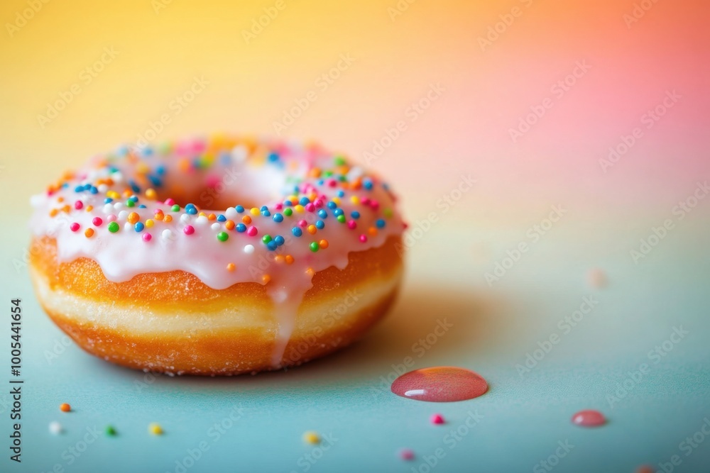 Colorful Doughnut with Sprinkles and Glaze on Pastel Background Colorful Doughnut with Sprinkles and Glaze on Pastel Background