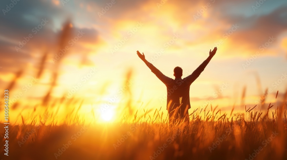 Person Embracing Sunset in Golden Field Person Embracing Sunset in Golden Field