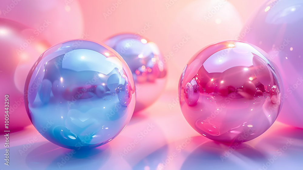 Colorful reflective spheres on a soft gradient background creating an ethereal atmosphere Colorful reflective spheres on a soft gradient background creating an ethereal atmosphere