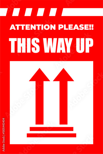 Vector Fargile Warning Red Sticker. This Way Up Icon