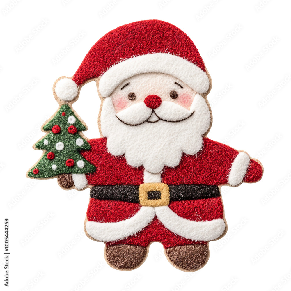 A Cheerful Felt Santa Claus Holding a Tiny Christmas Tree for Holiday Joy A Cheerful Felt Santa Claus Holding a Tiny Christmas Tree for Holiday Joy