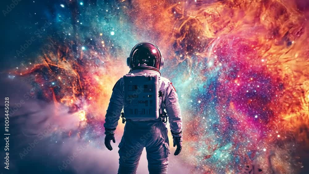An astronaut stands in awe before a breathtaking nebula, its vibrant colors and swirling dust filling the cosmic landscape An astronaut stands in awe before a breathtaking nebula, its vibrant colors and swirling dust filling the cosmic landscape