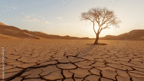 Solitary Tree in a Dry Desert Landscape