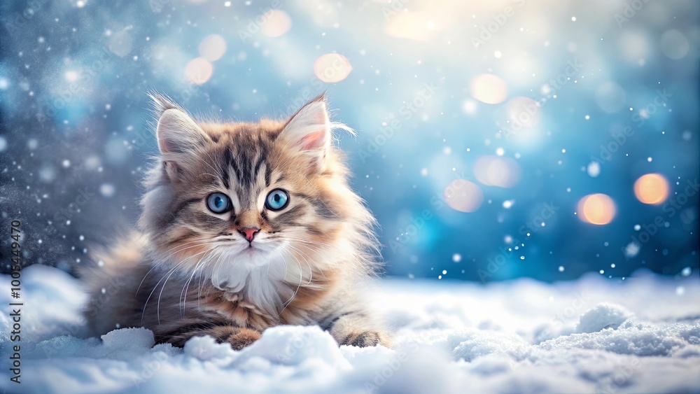 A Fluffy Kitten Gazing Into the Winter Wonderland A Fluffy Kitten Gazing Into the Winter Wonderland